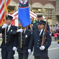<p>Mohegan Lake firefighters march in the Mahopac Volunteer Fire Department&#x27;s dress parade.</p>