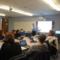 <p>Mathew Swerdloff leads a recent workshop with the district’s Instructional Technology Coaches.</p>