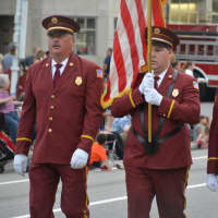 <p>Buchanan firefighters march in the Mahopac Volunteer Fire Department&#x27;s dress parade.</p>