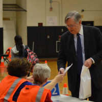 <p>Stamford Mayor David Martin participates in an emergency response exercise at Stamford High School on Thursday.</p>