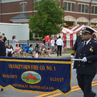 <p>Members of Orangetown Fire Co. No. 1, which is located in South Nyack, march in the Mahopac Volunteer Fire Department&#x27;s dress parade.</p>