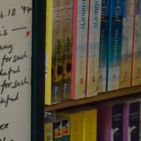 <p>Many authors have signed the walls of Diane&#x27;s Books in Greenwich. This author thanked Diane for a great time at her bookstore.</p>