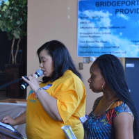 <p>Chantel, a single mom of three, tells her story as Kenya Moales-Bird, director of Kingdom&#x27;s Little Ones, looks on.</p>