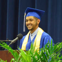 <p>A student speaker at the Abbott Tech High School graduation.</p>