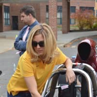 <p>Julia A. Stark Elementary School Alumna Sarah Edwards stops by her alma mater to talk to students about her racing career. </p>