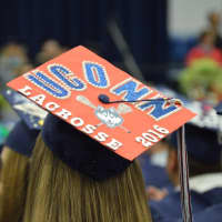 <p>A colorful mortarboard at the New Fairfield High graduation</p>