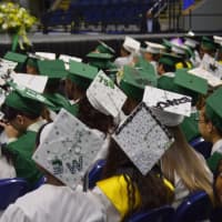 <p>A sea of decorated mortarboards from the Class of 2016 at Bassick High School.</p>