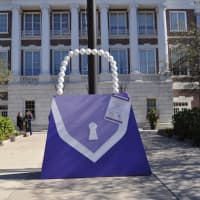 <p>Have you seen the purple purse around Greenwich? The tag provides information on how the community can contribute to the purple purse challenge.</p>