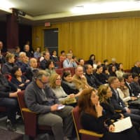 <p>A large crowd of Armonk residents gathers at a North Castle Town Board meeting, which focused on a proposed teen-depression treatment center from Paradigm Treatment Centers.</p>