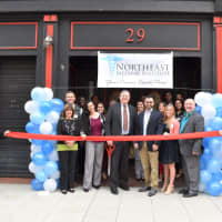<p>Stamford Mayor David Martin (center, left) attended the opening of  Daniel Remiszewski&#x27;s (center, right) Northeast Medical Institute which provides a two-week certification course in phlebotomy.</p>