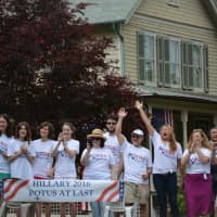 <p>Hillary Clinton supporters cheer and wave as the Democratic presidential candidate and Chappaqua resident marches in the local Memorial Day parade.</p>