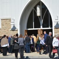 <p>Mourners leave St. Joseph&#x27;s Church in Somers following a memorial service for Sister Barbara Heil.</p>