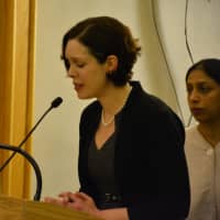 <p>Jerri Anna Phenix, a representative from Paradigm Treatment Centers, speaks at a North Castle Town Board meeting.</p>