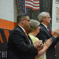 <p>Pawling officials give round of applause at the 2016 high school commencement.</p>