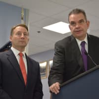 <p>Left to right: Westchester County Executive Rob Astorino and Westchester County Police Commissioner George Longworth</p>