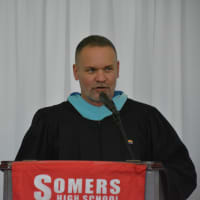 <p>Somers High School Principal Mark Bayer speaks at the school&#x27;s 2016 commencement.</p>