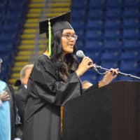 <p>A speaker at the Fairchild Wheeler High graduation</p>
