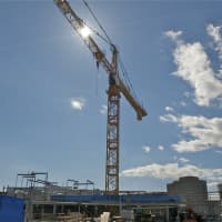 <p>The construction crane fills the skyline of Westport.</p>
