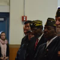 <p>Veterans line up at Royle Elementary School for a Veterans Day ceremony Wednesday.</p>