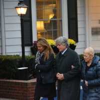 <p>Attendees leave a Thursday wake in Katonah that was held for Lois Colley, a slain North Salem socialite.</p>