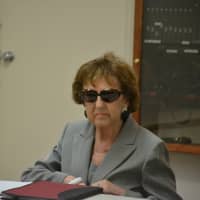 <p>Suspended Pound Ridge Library Director Marilyn Tinter, pictured at a Thursday meeting for her disciplinary hearing.</p>