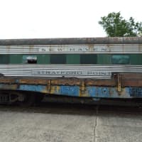 <p>An old New Haven train sits in the yard</p>