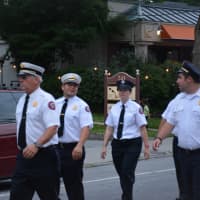 <p>Greenwich firefighters march in the Mount Kisco Fire Department&#x27;s parade.</p>
