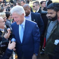 <p>Bill Clinton meets with a crowd of supporters in Chappaqua.</p>