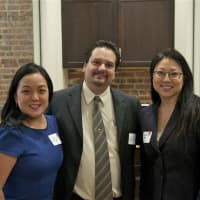 <p>Alicia Park and Julie Einiger of Englewood Hospital and Medical Center flanked Daily Voice New Jersey Publisher Vince Carnevale.</p>