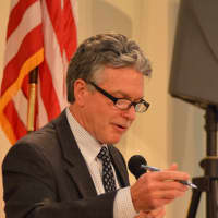 <p>CT DOT Chief Engineer Thomas Harley speaks at a forum in Stamford Monday night.</p>