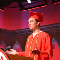 <p>Jesse Hoogland, Fox Lane High School&#x27;s 2016 salutatorian, gives his address at the commencement.</p>