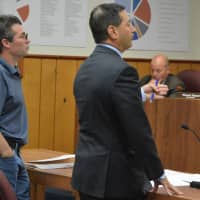 <p>Vincent LoSacco, left, owner of Just Pups, and his attorney, Anthony Arturi.</p>