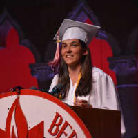 <p>Anna-Sophia Boguraev, Fox Lane High School&#x27;s 2016 valedictorian, delivers her address at the commencement.</p>