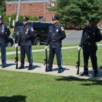 <p>Danbury Police Department joins the ceremony to celebrate Danbury as the newest Purple Heart City.</p>