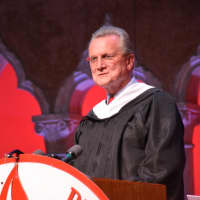 <p>John Chambers, Bedford Central&#x27;s interim superintendent, speaks at Fox Lane High School&#x27;s 2016 commencement.</p>