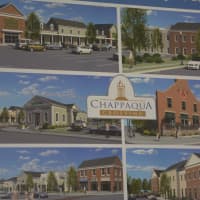 <p>A retail renderings collage is posted for a groundbreaking ceremony at Chappaqua Crossing. Several renderings were posted for the event.</p>