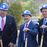 <p>Left to right: Felix Charney, Rob Greenstein and Westchester County Board of Legislators Chairman Mike Kaplowitz get ready for the groundbreaking at Chappaqua Crossing.</p>