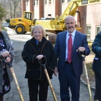 <p>New Castle Supervisor Rob Greenstein (second from right) poses for photos with his three predecessors who also presided over the Chappaqua Crossing review. They are, from left to right, Barbara Gerrard, Janet Wells and Susan Carpenter.</p>