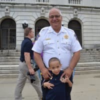 <p>Bergen County Sheriff Michael Saudino with his &quot;Chief For A Day&quot; Justin Pagan.</p>