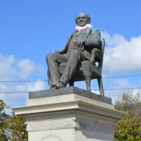<p>The P.T. Barnum statue sports a jaunty hot pink feather boa in support of the 2nd annual Making Strides Against Breast Cancer walk in Seaside Park Oct. 22.</p>