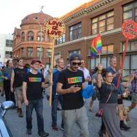<p>The 2016 Pride Walk in downtown Bridgeport</p>