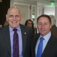 <p>Harrison Mayor Ron Belmont, left, with Westchester County Executive Rob Astorino.</p>