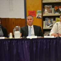 <p>Left to right, at a forum: Julia Hadlock, Jeff Holbrook and Richard Stone. The trio won three seats on the Katonah-Lewisboro school board.</p>
