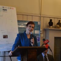 <p>Deborah Szaro of the U.S. Environmental Protection Agency discusses efforts to protect and preserve Long Island Sound in Stratford.</p>