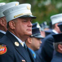 <p>Thousands of firemen, NYPD, public officials and civilian attendees lined the streets around the Church of the Annunciation to mourn FDNY Battalion Chief Michael Fahy, killed Tuesday in a Bronx building explosion.</p>