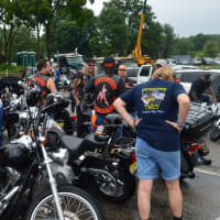 <p>Riders braved the early rain to join the festivities.</p>