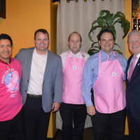 <p>From left: Taberna Chef Daniel Lopez, Fairfield Selectman Chris Tymniak, Bob Kalina, Joe Barbetta and Fairfield First Selectman Mike Tetreau at the Real Men Wear Pink Happy Hour for Hope.</p>