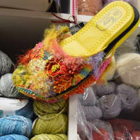 <p>Whimsical knit slippers.</p>