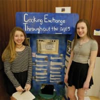 <p>Victoria Greenwald (left) and Judy Nemchek of Fairfield Woods Middle School show off their project.</p>