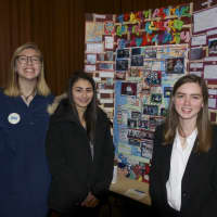 <p>From left: Sarah Sherts, Bianca Lotti and Monique Ostbye of Staples Hight School in Westport present their project.</p>